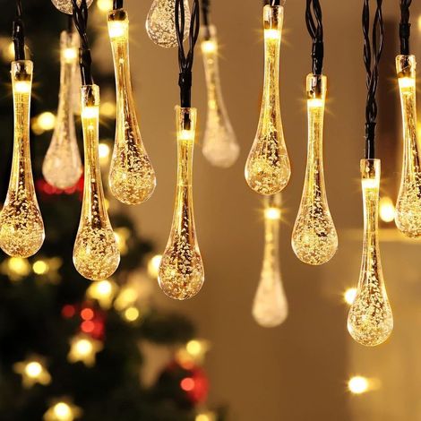 Guirlande Lumineuse Extérieure Solaire Noël Guinguette Blanc Chaud 30LED 6,5m Guirlande Lumineuse Goutte d'Eau Goutte de Pluie Imperméable Lumière Décoration Maison Chambre Jardin Terrasse (1/5)