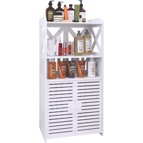 Meuble Salle de Bain Rangement, Armoire de Rangement, Placard de Rangement pour Salon, Cuisine, Meuble de Angle, Gain de Place, 90x40x25cm, Blanc (1/5)