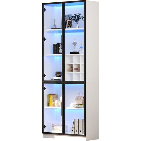 Vitrine 8035200 cm, vitrine en verre avec portes vitrées LED, meuble haut, bibliothèque, vitrine sur pied, meuble à vin, élégant buffet à double porte, étagère en verre et porte-bouteilles (1/5)