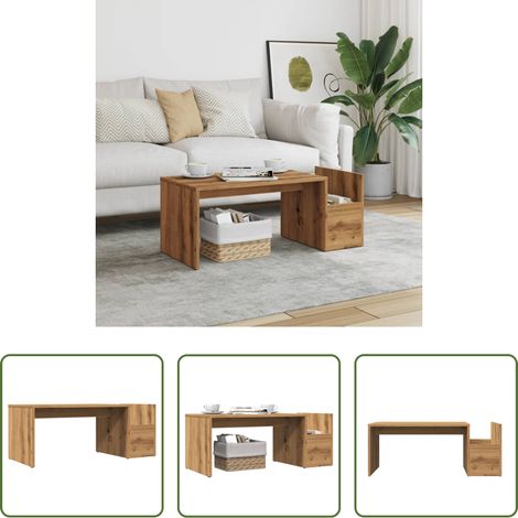 Table basse chêne - Table basse chêne artisanal 90x45x35 cm bois d'ingénierie (1/5)