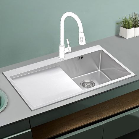 JASSFERRY 16 Gauge Stainless Steel Kitchen Sink, 860 x 510 Inset Drop-in Handmade Design Left Hand Drainer Sink