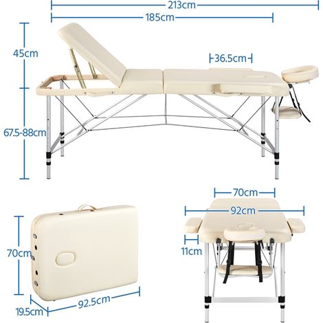 Yaheetech Table de Massage Pliante Professionnelle 70 x 213 cm 3 Section avec Pied en Aluminium Lit de Massage Portable à Hauteur Réglable Repose-tête Ergonomique pour le Massage Spa Tatouage Beige — vue 3