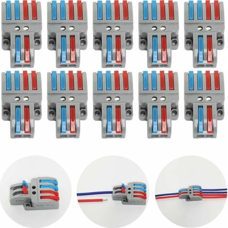 Lot de 10 bornes de connexion électrique automatiques – Nylon ignifuge PA66 – 2 entrées 4 sorties – Compatible 0,08 à 4 mm² (1/5)