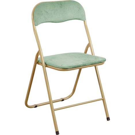 Sedia Pieghevole Imbottita in Velluto Velvet da Interno Ufficio Casa Resistenti Ferro Leggere con Schienale Salvaspazio Portatile CYNTHIA VELLUTO VERDE ACQUA / STRUT. ORO