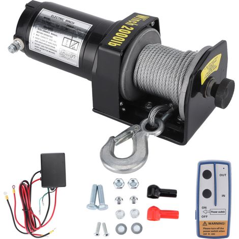 12V electric winch, 2000lb load capacity, remote-controlled high-efficiency winch for ATVs, UTVs, cars, trucks and boats (1/5)