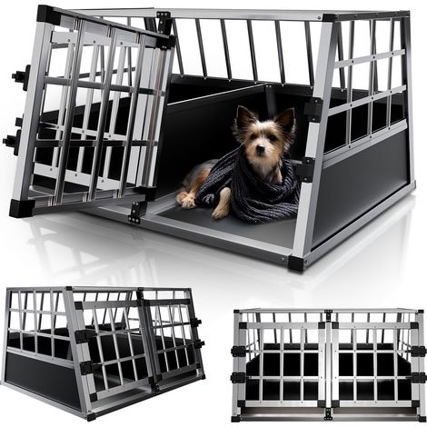Juskys – Caisse de transport pour chien en aluminium – Dimensions 89×70×51 cm – Grilles larges pour ventilation et visibilité – Sécurisée pour voiture