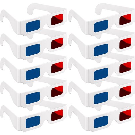 10 paires de lunettes 3D en carton, lunettes anaglyphes universelles, en carton rouge, bleu, cyan ou pour film (1/4)