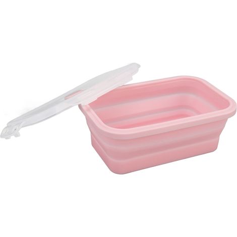 Boîte à lunch pliable en silicone rose, résistante aux hautes températures et compatible micro-ondes, écologique, de 500 ml. (1/5)