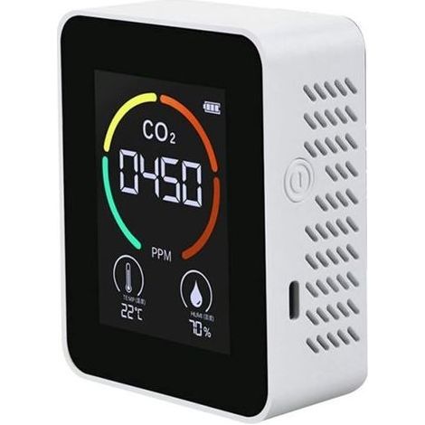 Détecteur de CO2 3 en 1 - Moniteur d'air CO2 - Détecteur de dioxyde de carbone - Qualité de l'air - Température et humidité - Pour maison, bureau, serre, entrepôt - Blanc (1/5)