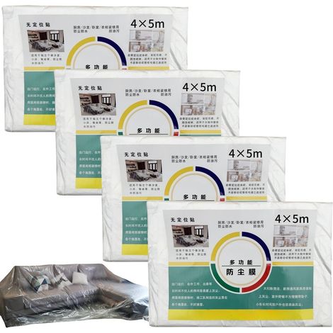 Bâche Protection Peinture,4 pièces Bâches De Protection,Bâche Protection Sol,Plastique Protection Peinture, Film de Couverture Feuilles de Plastique Imperméables pour La Peinture et l'ameublement (1/5)