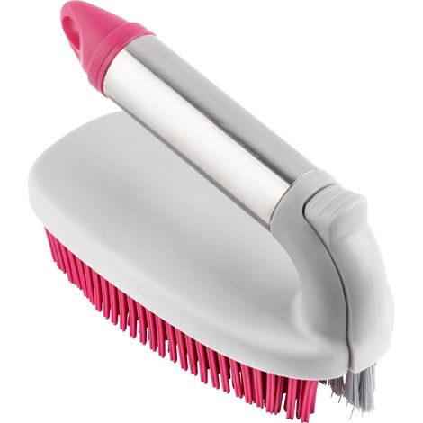 Brosse à Récurer, Brosse à Récurer à la Main pour Le Nettoyage, Brosse Robuste avec Poils en Forme de cœur pour Salle de Bain, Cuisine, Carrelage, Tapis, Baignoire, Gris/Rose (1/5)