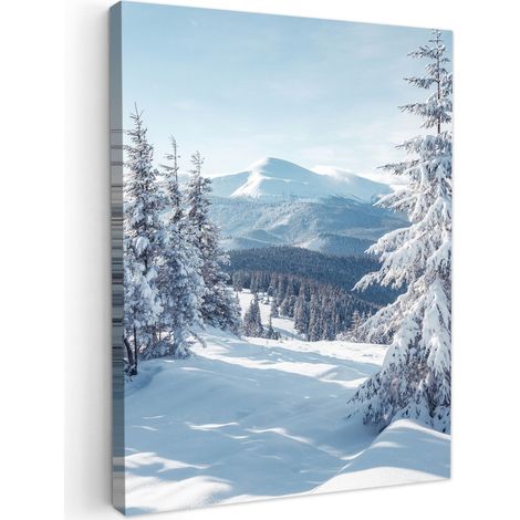CUADRO EN LIENZO Paisaje invernal - Naturaleza - Montaña - Árboles - Nieve Cuadros Decorativos 60x80 cm