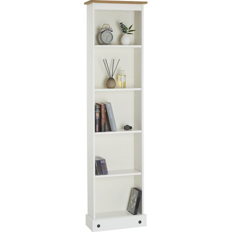 Idimex – Bibliothèque en pin massif lasuré blanc et brun – 4 étagères réglables – Style mexicain rustique – Dimensions 176 x 46 x 20 cm (1/4)
