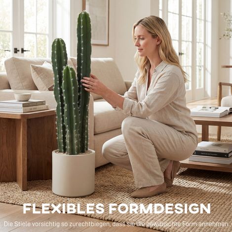 Grand cactus artificiel réaliste 95 cm avec pot, plante verte décorative pour maison, bureau, intérieur (1/5)