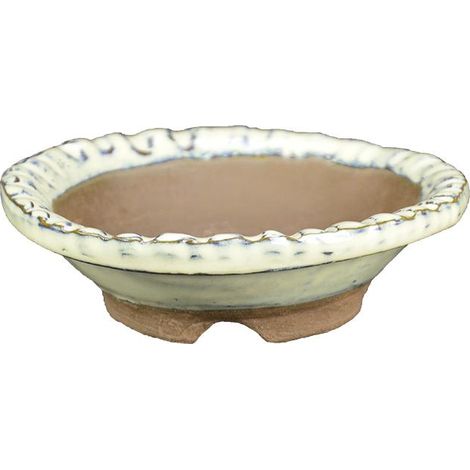 Vaso per bonsai Giapponese Morrisan rotondo in gres smaltato bianco 11x11x3 cm - B01-22