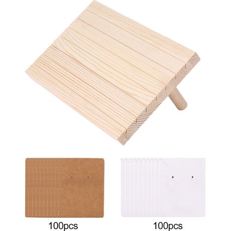 Mano Tragbarer Schmuckkästchenhalter - Kiefernholzplatte 29×19×2cm mit 200 Papierkarten (Weiß und Braun) (1/5)