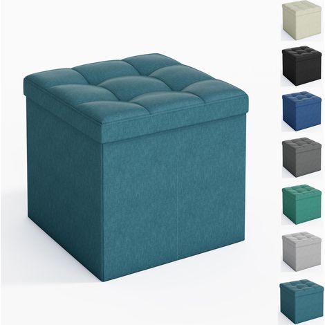 Foldable Storage Ottoman, Storage Bench with Lid, for Bedroom & Living Room, 38 x 38 x 38 cm TEAL