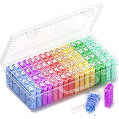 Boîte De Rangement Pour Diamond Painting - 64 Compartiments Transparents - Organisation Portable Pour Accessoires De Broderie Diamant - Lot De 1 (1/5)