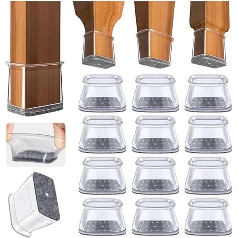 32 Pièces Protection Pied de Chaise, Rectangulaire Protège Pied de Chaise, Protections de Sol en Silicone Transparent pour Patin de Chaise avec Patins en Feutre (Largeur 19-25mm,Longueur 28-38mm (1/5)