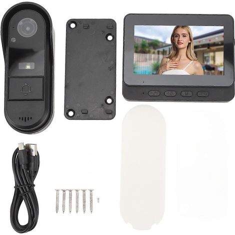 Système d'Interphone Vidéo Sans Fil Sonnette Vidéo 1080P Caméra Sonnette Écran Couleur 4.3 Inch Interphone Bidirectionnel Vision Nocturne Étanche IP65 (1/4)