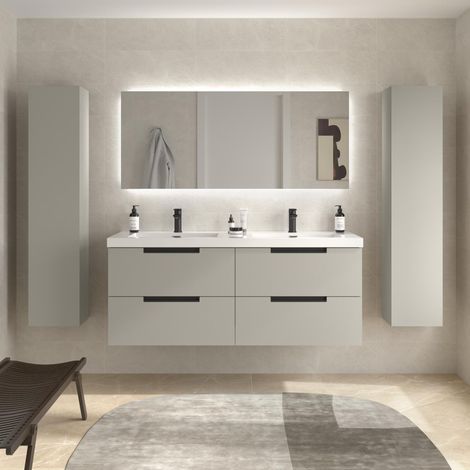 Mueble de Baño LENI 140cm Gris mate 4 cajones Lavabo Toscana 2 pozas Carga Mineral (1/5)