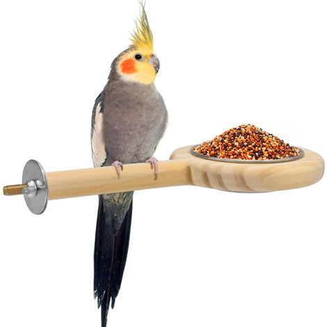 Percha para pájaros, comedero para pájaros, soporte de madera para loros, accesorio para jaula de pájaros de juguete para periquitos, agapornis, cotorras, canarios y loros pequeños.