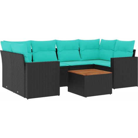 Set de sofás de jardín 7 pzas con cojines ratán sintético negro vidaXL