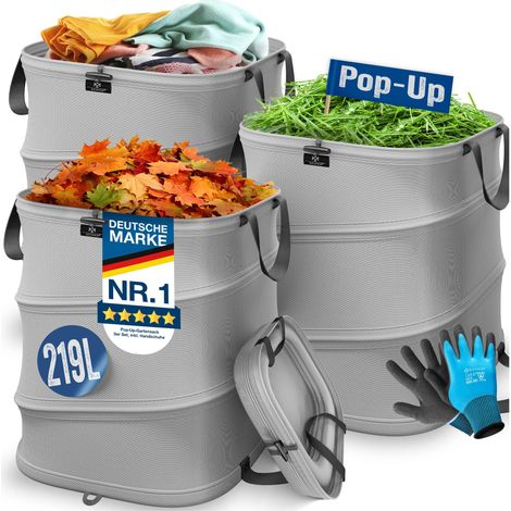 KESSER® Pop-Up-Gartensack, selbststehend - 3x 219 L, Grau / Schwarz