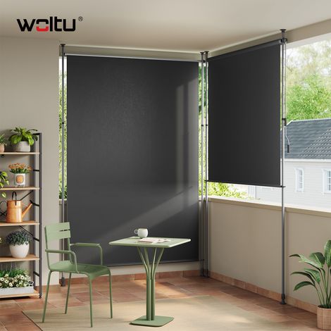 WOLTU Klemmmarkise Senkrechtmarkise mit Handkurbel ohne Bohren Montierbar Sichtschutz ausziehbare Seitenmarkise, Wind- & Sonnenschutz Wetterfest 200×310 cm Grau
