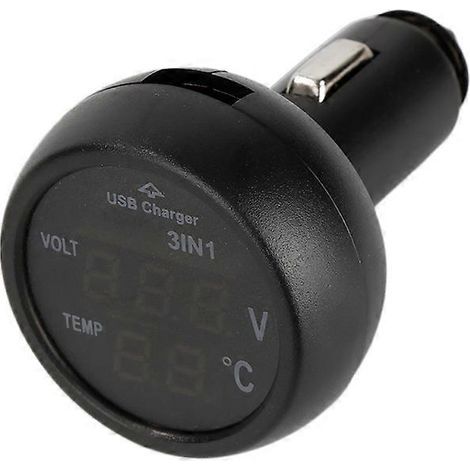 HONORNIC - Voltmètre-thermomètre numérique pour voiture, chargeur USB, prise allume-cigare, 3 en 1 (1/5)