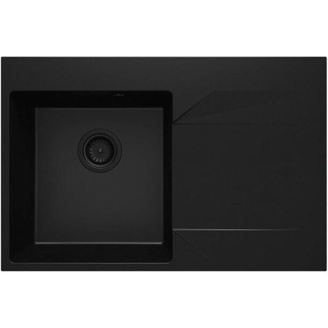 Lavello cucina in granito con 1 vasca e gocciolatoio a destra 76x50 cm nero - Kalo