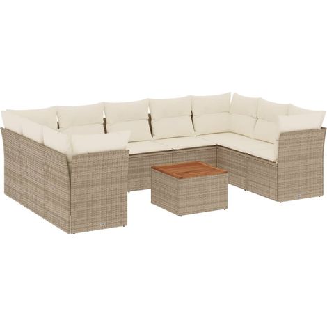 Maison Exclusive - Set Divano da Giardino 10 pz con Cuscini Beige in Polyrattan (1/3)
