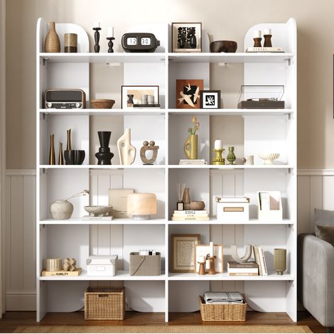 Bibliothèque ouverte sur pied 5 étagères 160 x 135 x 25 cm en panneaux de particules blanche OKWISH (1/5)