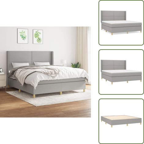 The Living Store Cama box spring con colchón tela gris claro 180x200 cm - Colchón de muelles