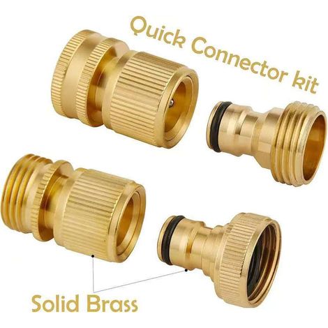 Raccords de tuyau d'arrosage en laiton (4 pièces, 3/4 pouce) - Accessoires de connexion rapide, adaptateur pour robinet de jardin (1/5)