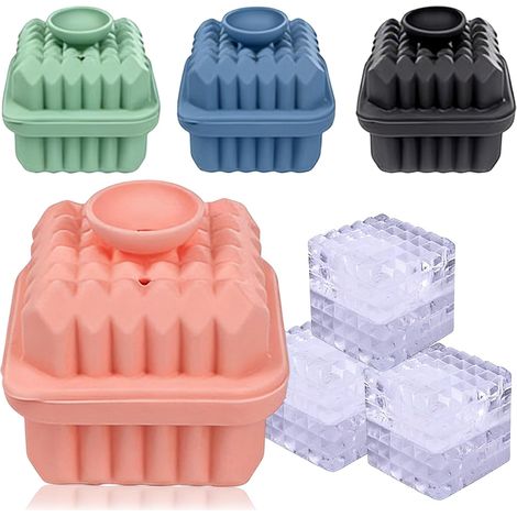 Bac à Glaçons Silicone Lot de 4 – Grand Bac à Glace 5cm avec Couvercle, Motif Diamant, Réutilisable, Démoulage Facile, pour Whisky, Cocktails, Café – Idéal pour Maison, Bars et Restaurants (1/5)