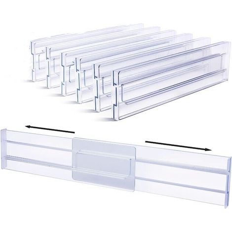 6er-Pack verstellbare Schubladenteiler, 8,1 cm hoch, erweiterbar von 27,9 cm auf 52,3 cm, für Kommoden, Küchenutensilien und Büroaufbewahrung