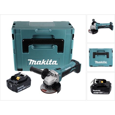 Makita DGA 452 M1J Amoladora angular a batería 18V / 115 mm en Makpac 2 + 1x Batería BL1840 4,0 Ah - Sin cargador incluido