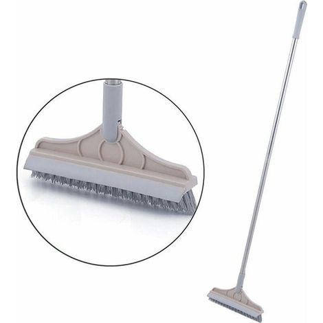 Brosse de nettoyage sol - Tête rotative 120 degrés Double usage raclette - Ménage domestique - Manche long kaki (1/5)