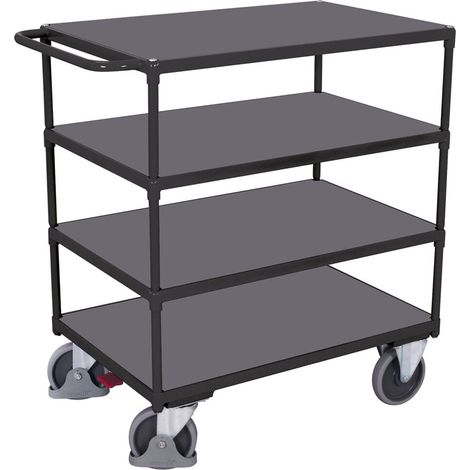 VARIOfit Schwerer Tischwagen mit Schiebegriff und 4 Ladeflächen 1200x800mm Anthrazitgrau RAL 7016
