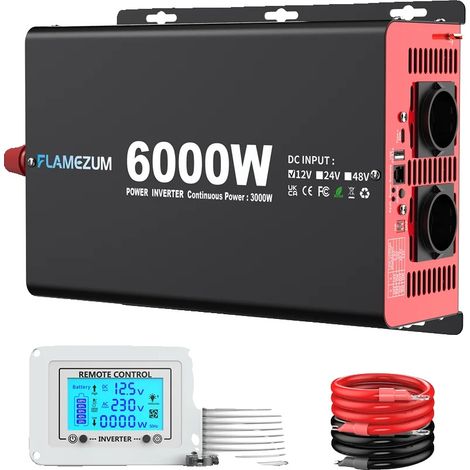 Inversor, potencia nominal 3000W, mando a distancia LCD, 12V 6000W (3000W nominales) (1/2)