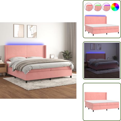 Sommier à lattes de lit matelas et LED Rose 200x200 cm Velours - Lit Plateforme - Lit Design - Lit Capitonné - Lit Velours - Lit Double (1/5)
