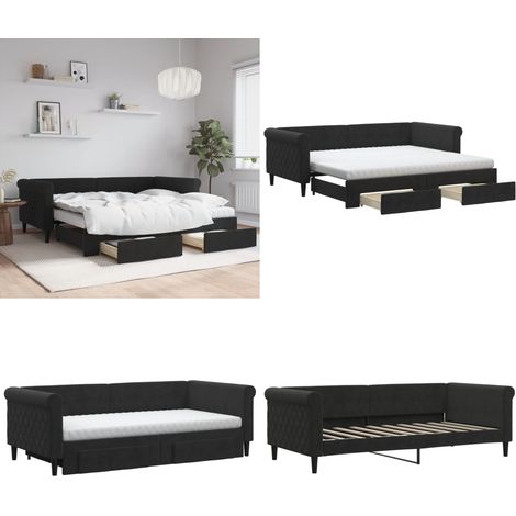Tagesbett Ausziehbar mit Schubladen Schwarz 90x190 cm Samt - Schlafsofa - Sofa-Bett (1/5)