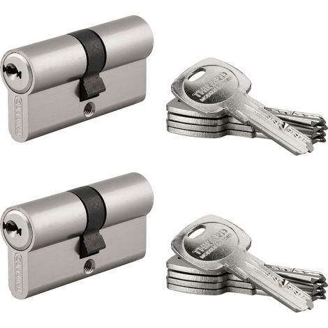 Thirard – Lot de 2 cylindres de serrure double entrée 30x30mm – Nickelé – 10 clés réversibles – Anti-arrachement, anti-perçage, anti-crochetage (1/4)