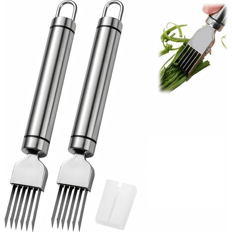 Ensemble de 2 couteaux à légumes - Acier inoxydable - Couteau à oignons - Ustensiles de cuisine - Trancheuse multifonction - Argent (1/5)