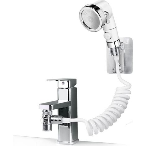 Ensemble de douche pour lavabo, douchette de salle de bain, douchette pour lavabo, flexible télescopique de 2 m, idéal pour se laver les cheveux ou nettoyer le lavabo (blanc) (1/5)