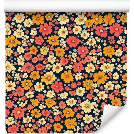 Carta da parati con fiori oro e rossi per soggiorno e camera da letto 50x1000 cm (1/5)