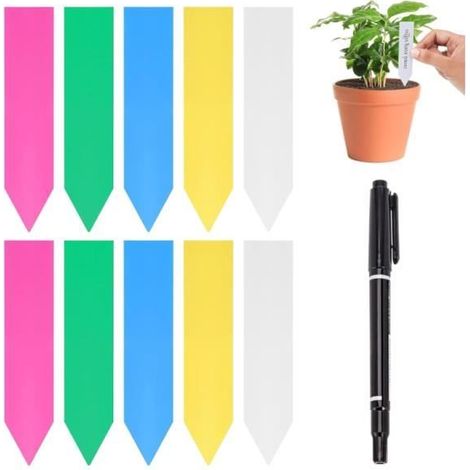 Los 500 bunte Plastik-Gartenetiketten - 10 x 2 cm - Wasserdichte Etiketten für den Gemüsegarten in 5 Farben