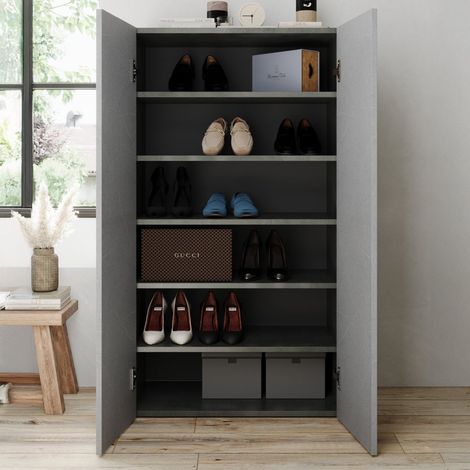 Armadio Multiuso 2 Ante Floro, 5 Ripiani, Apertura Manuale Made in Italy, 2 Ante, 63x114h cm Grigio Cemento (1/5)