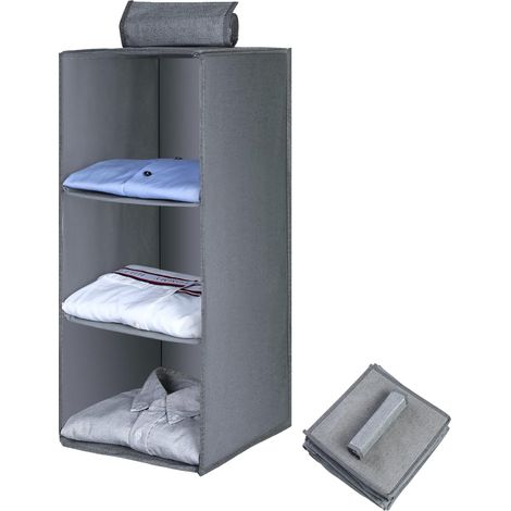 Étagère de penderie à Suspendre, Organisateur de Placard de Rangement Suspendu avec 3 Compartiments, Organisateur Suspendu Pliable et Gain de Place Système de Rangement 60x27x27CM (1/4)